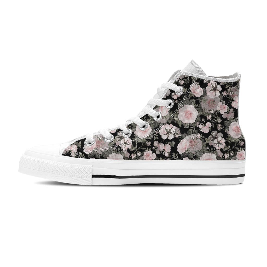 Pink Rose Floral Pattern Print Women's High Top Shoes-grizzshop