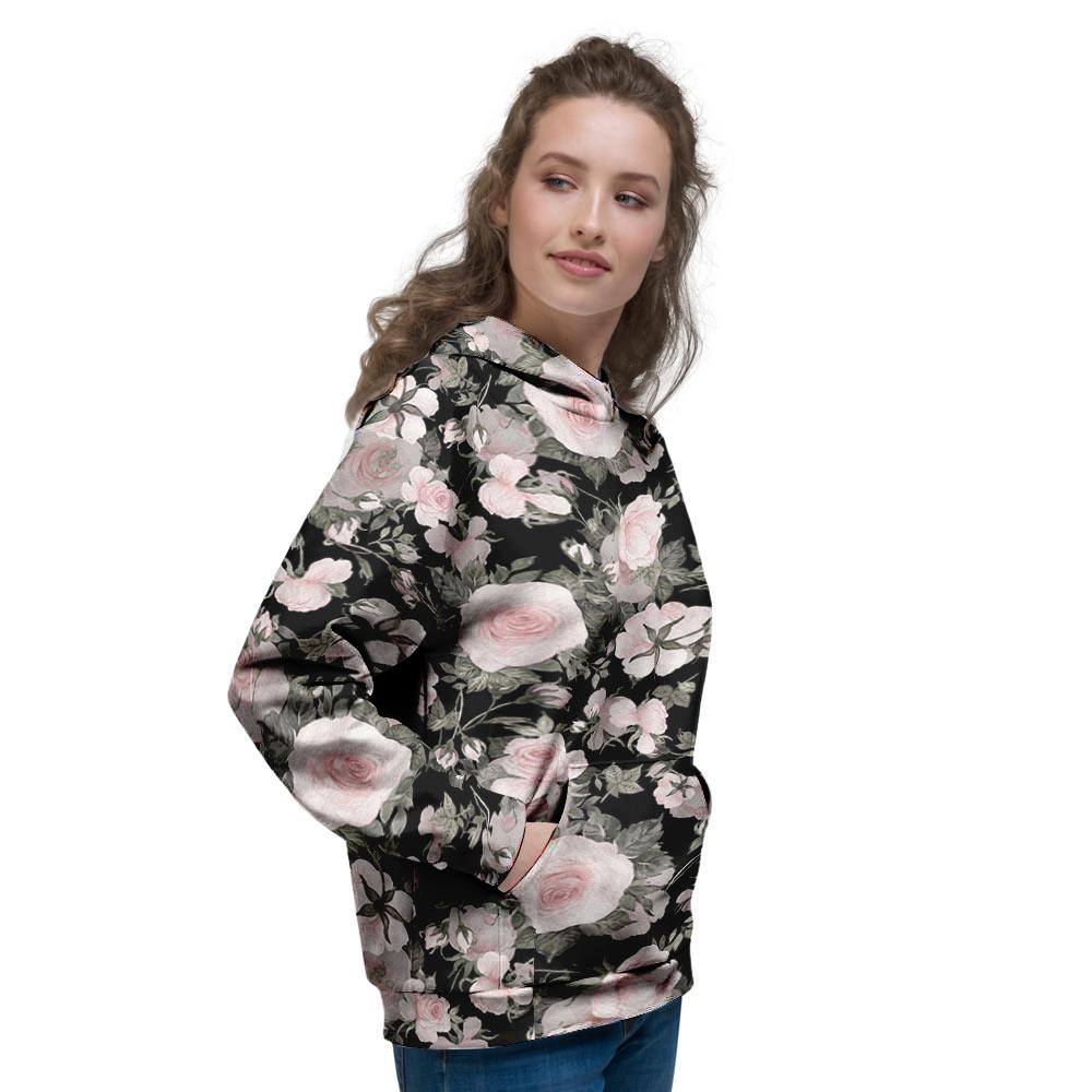 Pink Rose Floral Pattern Print Women's Hoodie-grizzshop