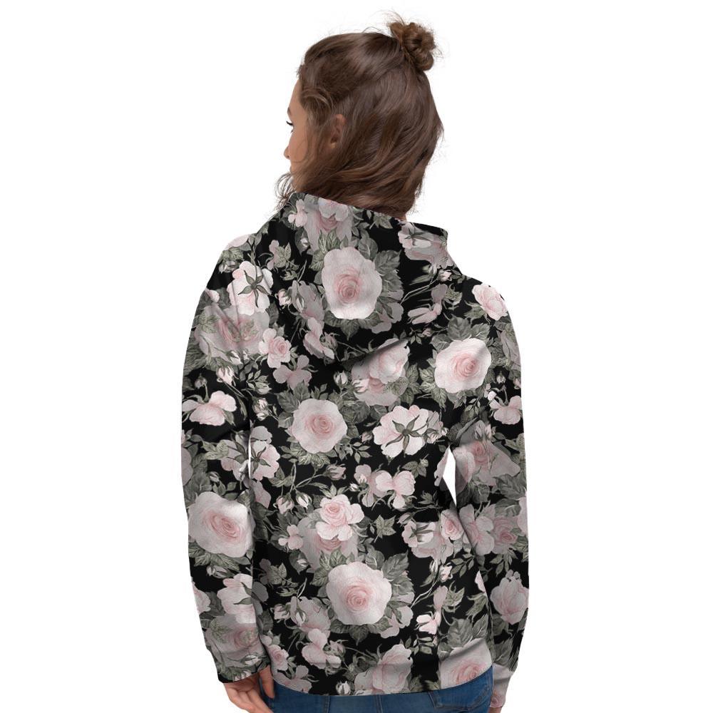 Pink Rose Floral Pattern Print Women's Hoodie-grizzshop