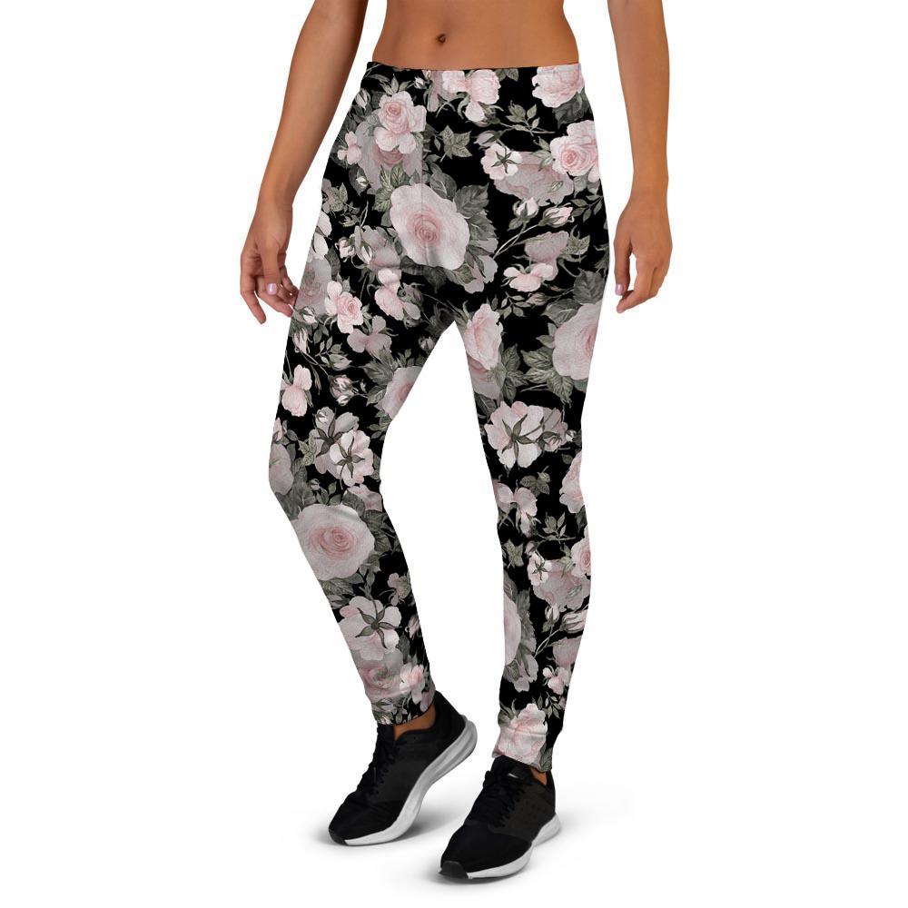 Pink Rose Floral Pattern Print Women's Joggers-grizzshop