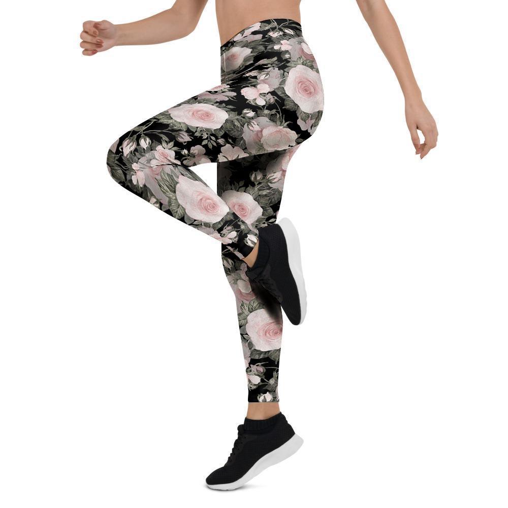 Pink Rose Floral Pattern Print Women's Leggings-grizzshop