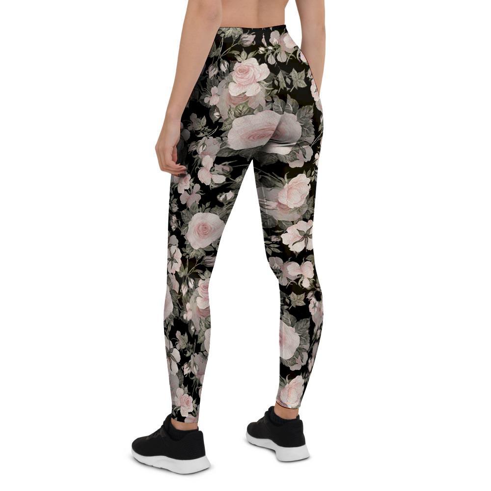 Pink Rose Floral Pattern Print Women's Leggings-grizzshop