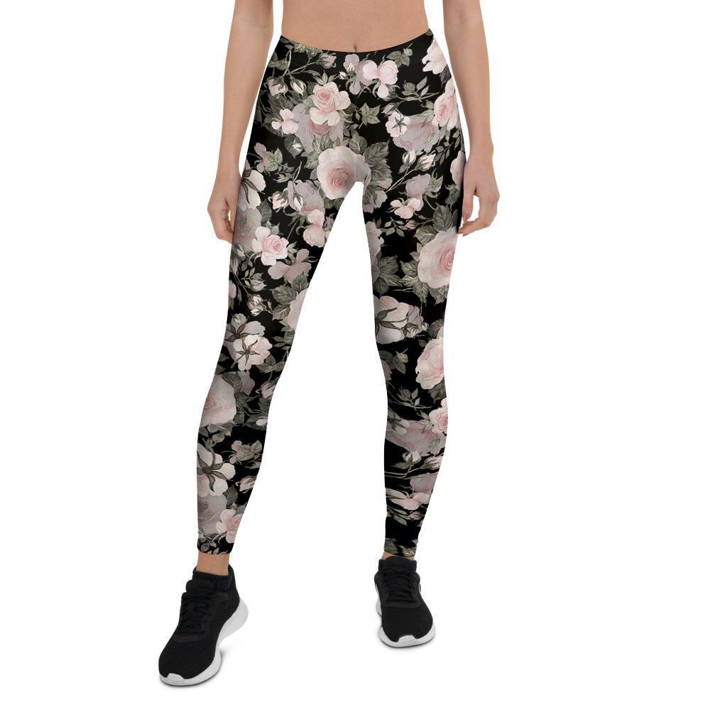 Pink Rose Floral Pattern Print Women's Leggings-grizzshop