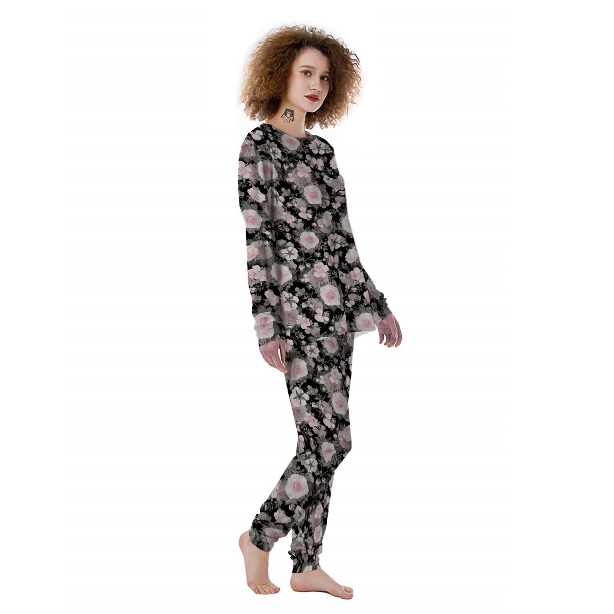 Pink Rose Floral Pattern Print Women's Pajamas-grizzshop