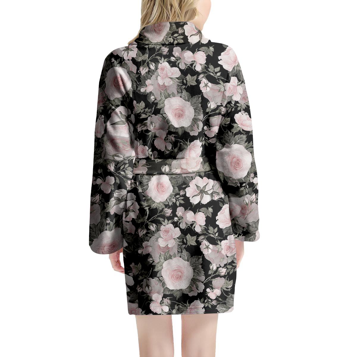 Pink Rose Floral Pattern Print Women's Robe-grizzshop