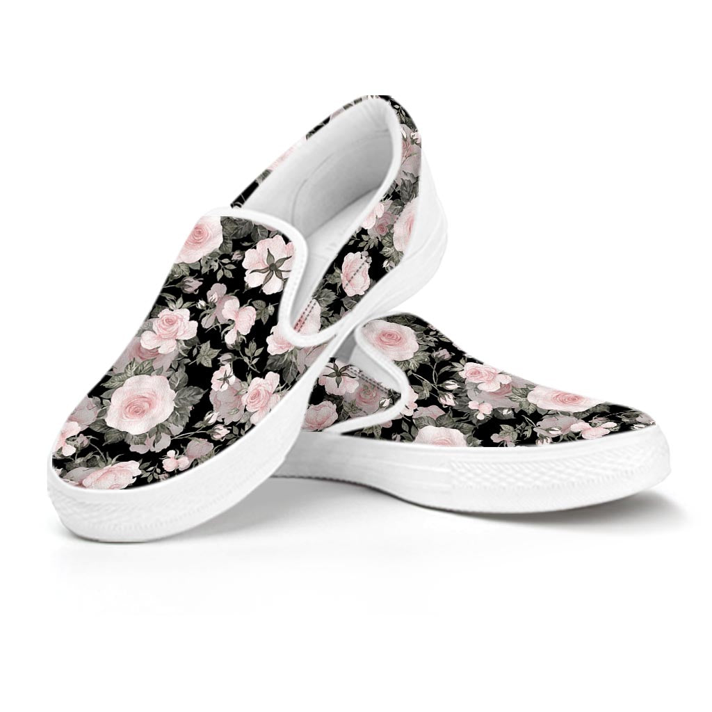 Pink Rose Floral Pattern Print Women's Slip On Sneakers-grizzshop