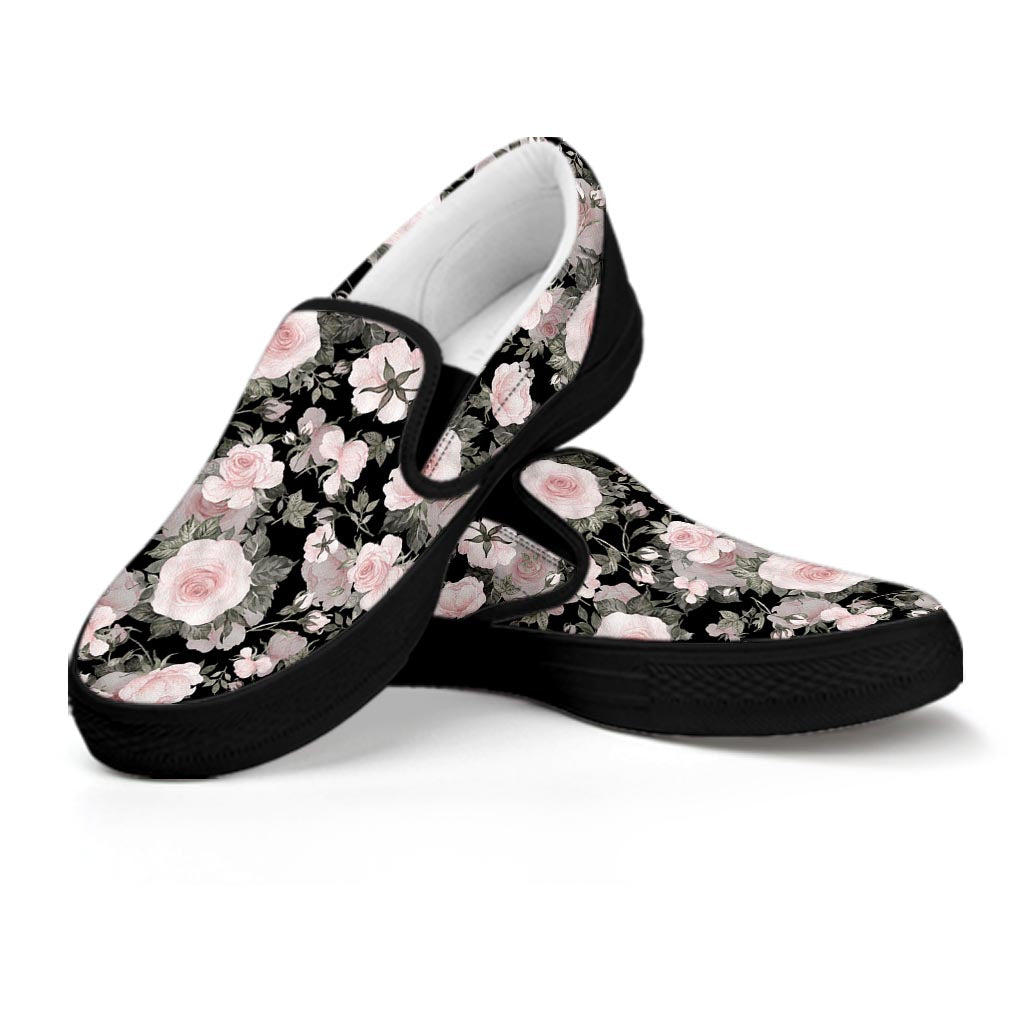 Pink Rose Floral Pattern Print Women's Slip On Sneakers-grizzshop