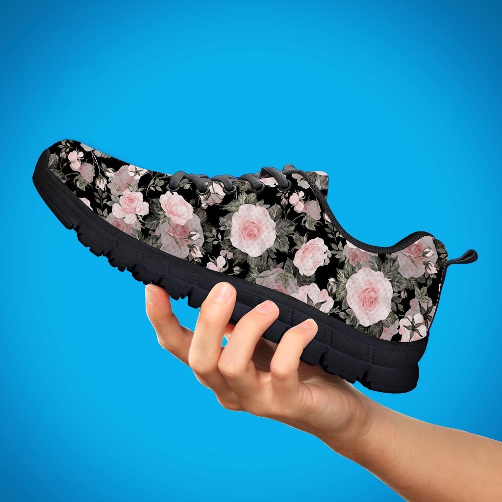 Pink Rose Floral Pattern Print Women's Sneakers-grizzshop