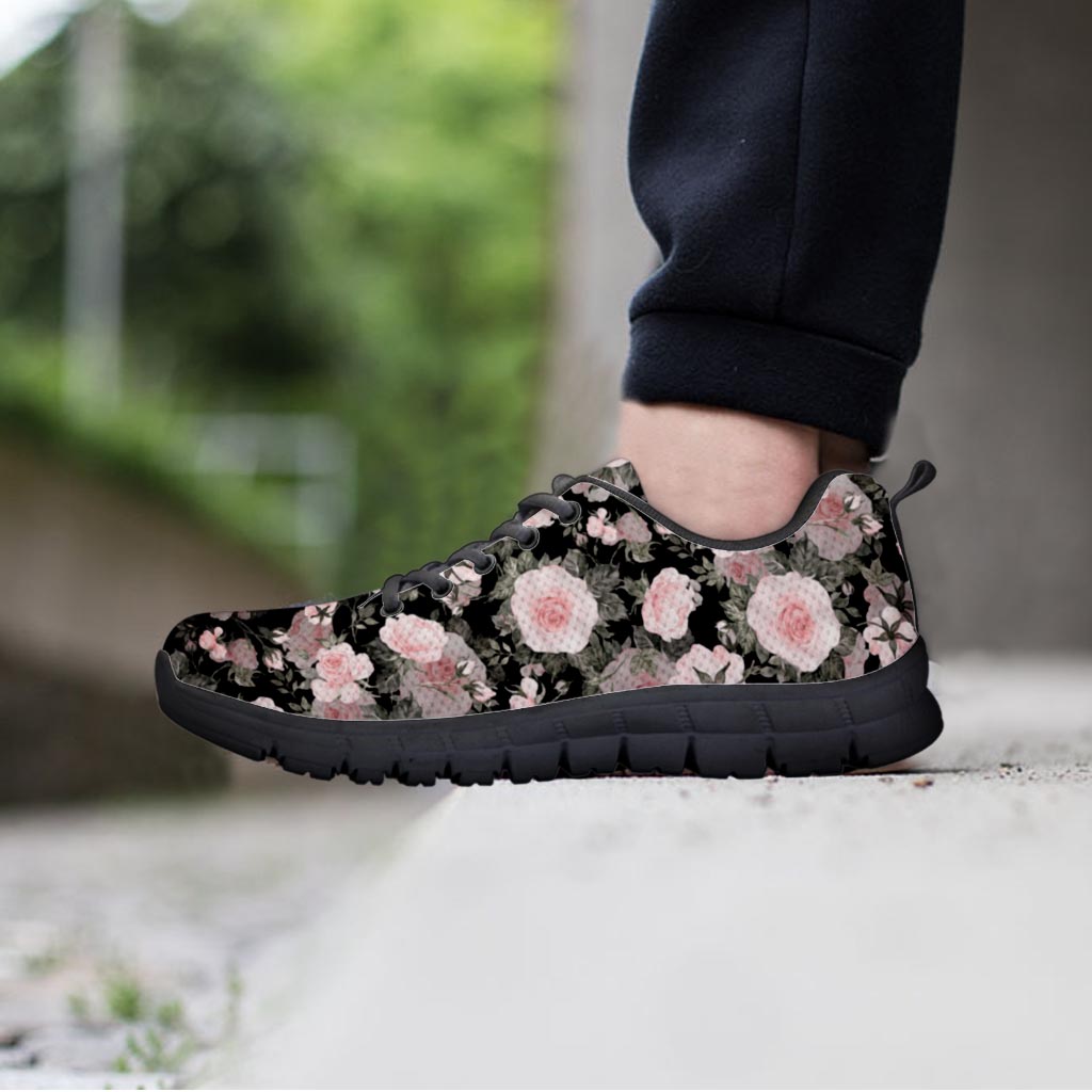 Pink Rose Floral Pattern Print Women's Sneakers-grizzshop