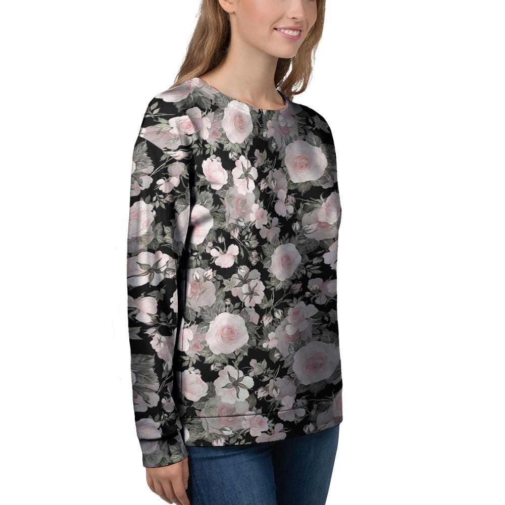 Pink Rose Floral Pattern Print Women's Sweatshirt-grizzshop