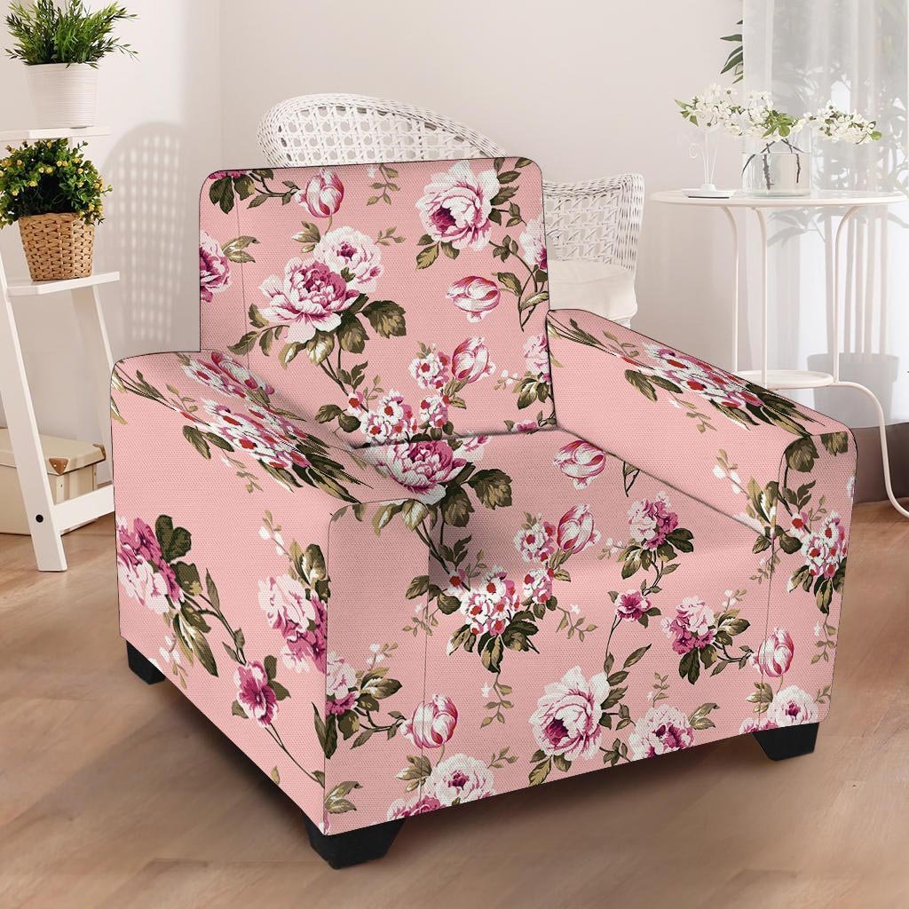 Pink Rose Floral Print Armchair Cover-grizzshop