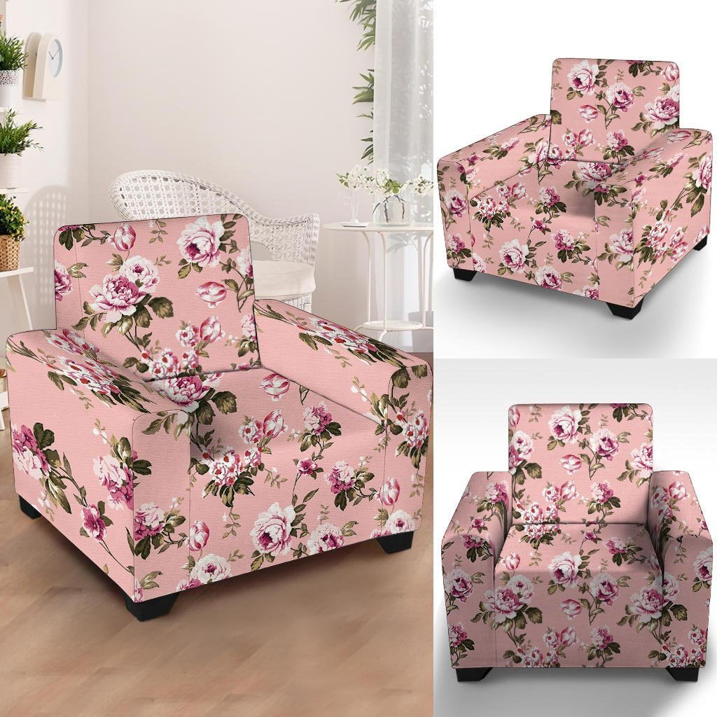 Pink Rose Floral Print Armchair Cover-grizzshop