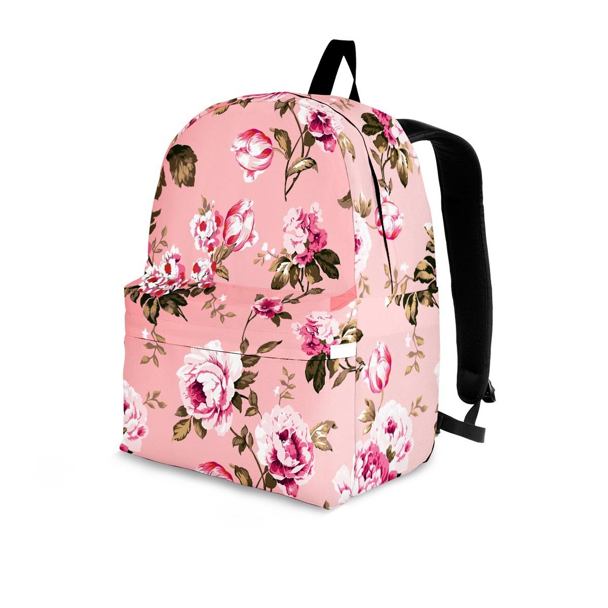 Pink Rose Floral Print Backpack-grizzshop