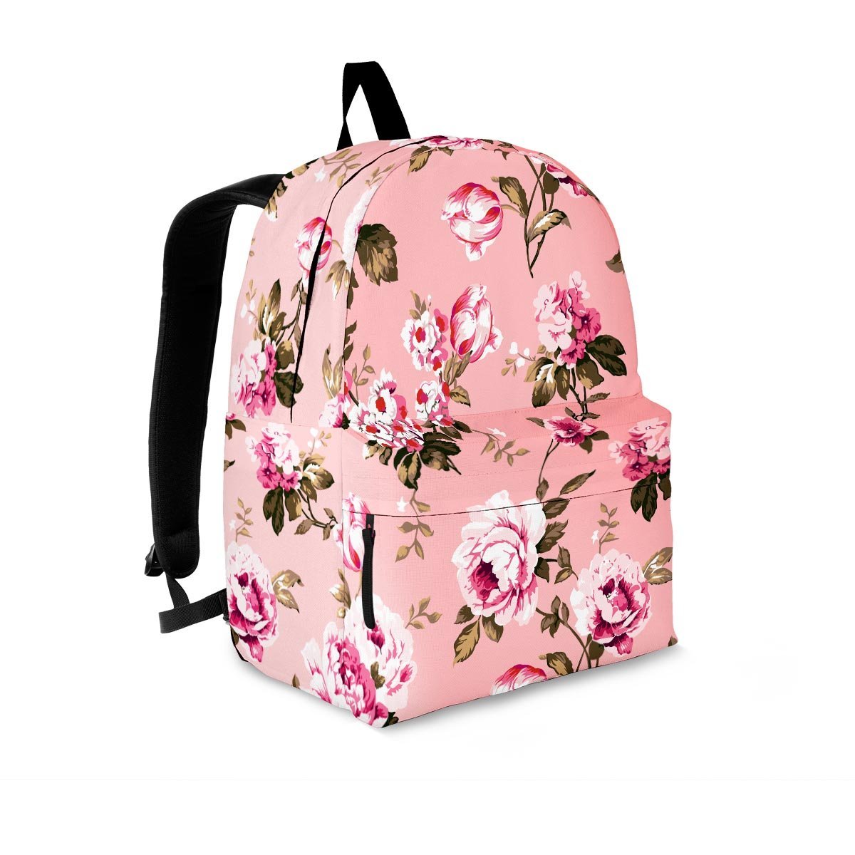 Pink Rose Floral Print Backpack-grizzshop