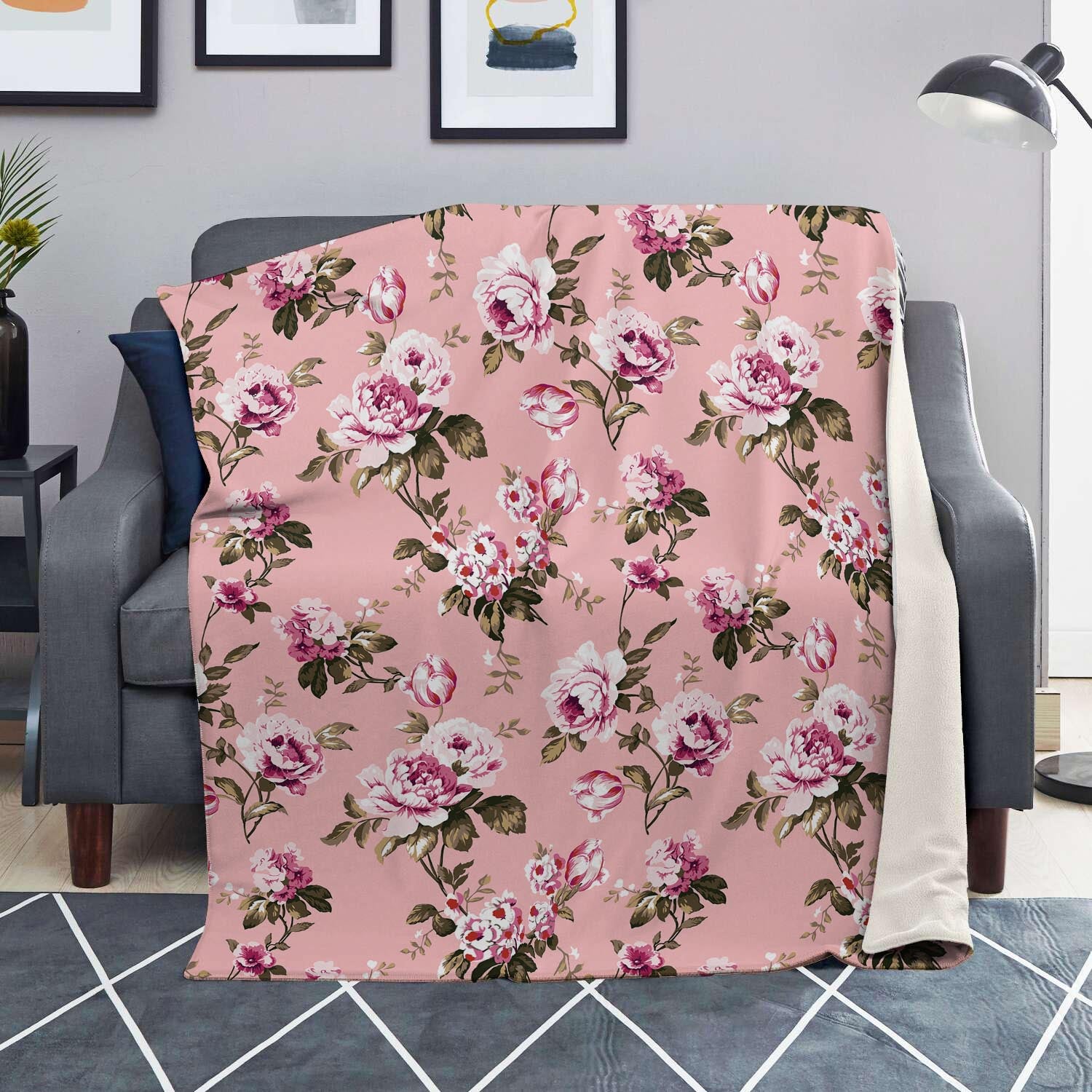 Pink Rose Floral Print Blanket-grizzshop