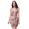 Pink Rose Floral Print Bodycon Dress-grizzshop