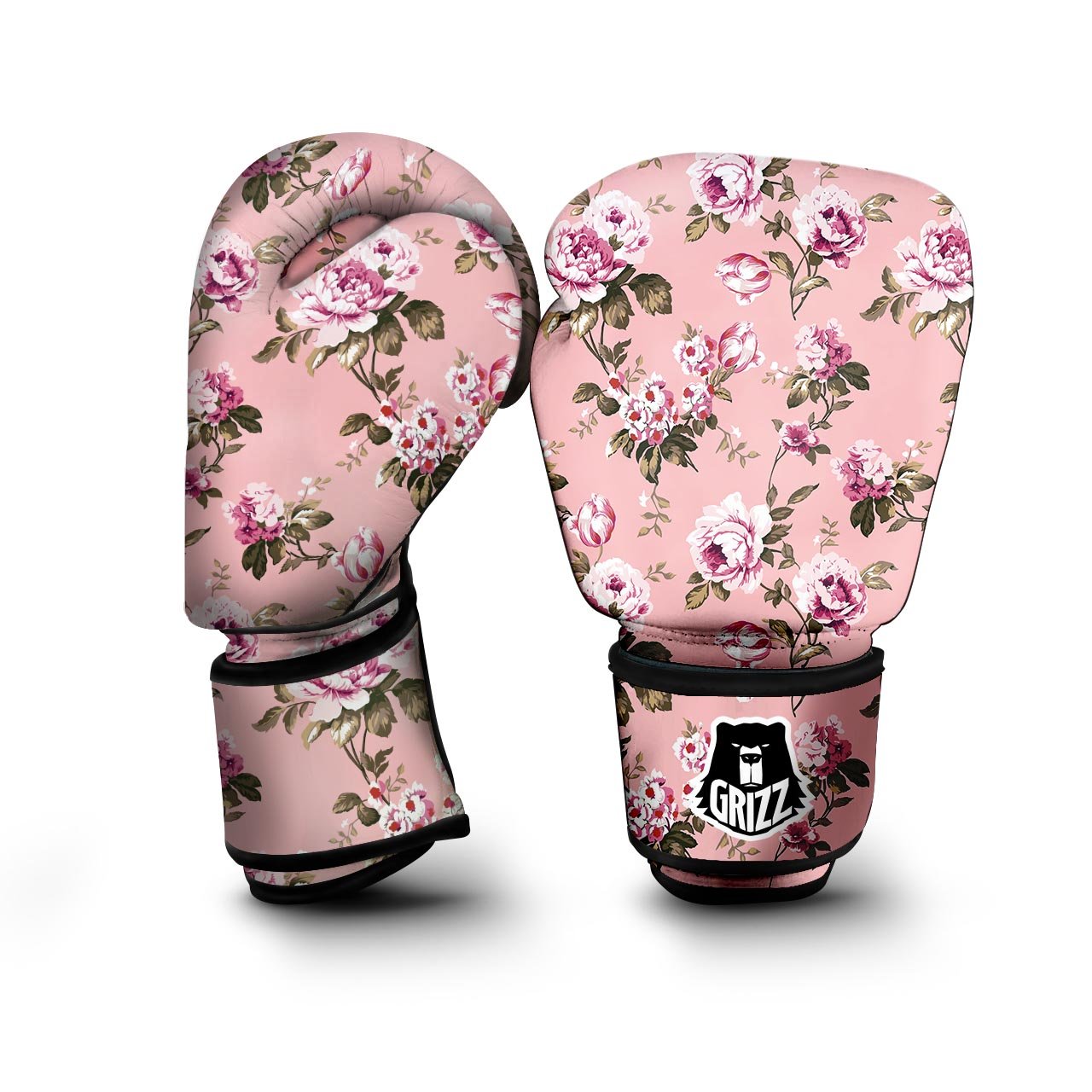 Pink Rose Floral Print Boxing Gloves-grizzshop