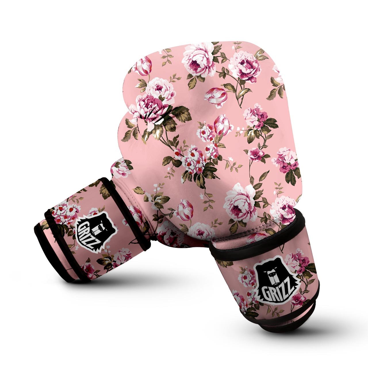 Pink Rose Floral Print Boxing Gloves-grizzshop