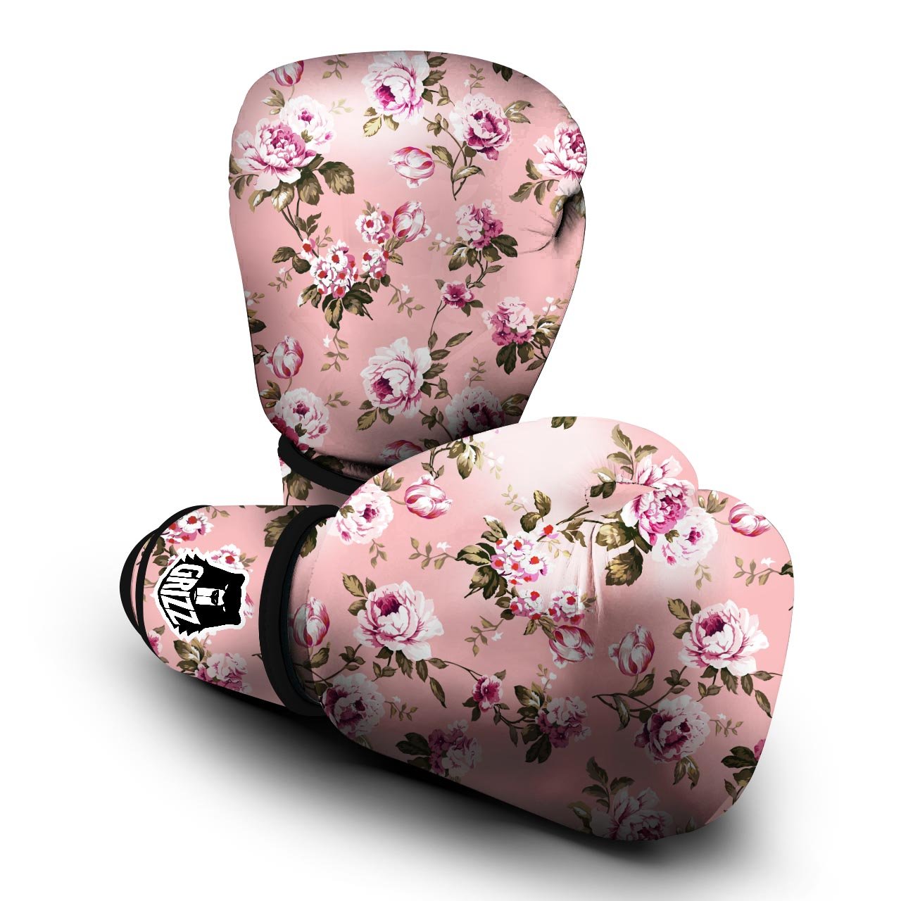 Pink Rose Floral Print Boxing Gloves-grizzshop