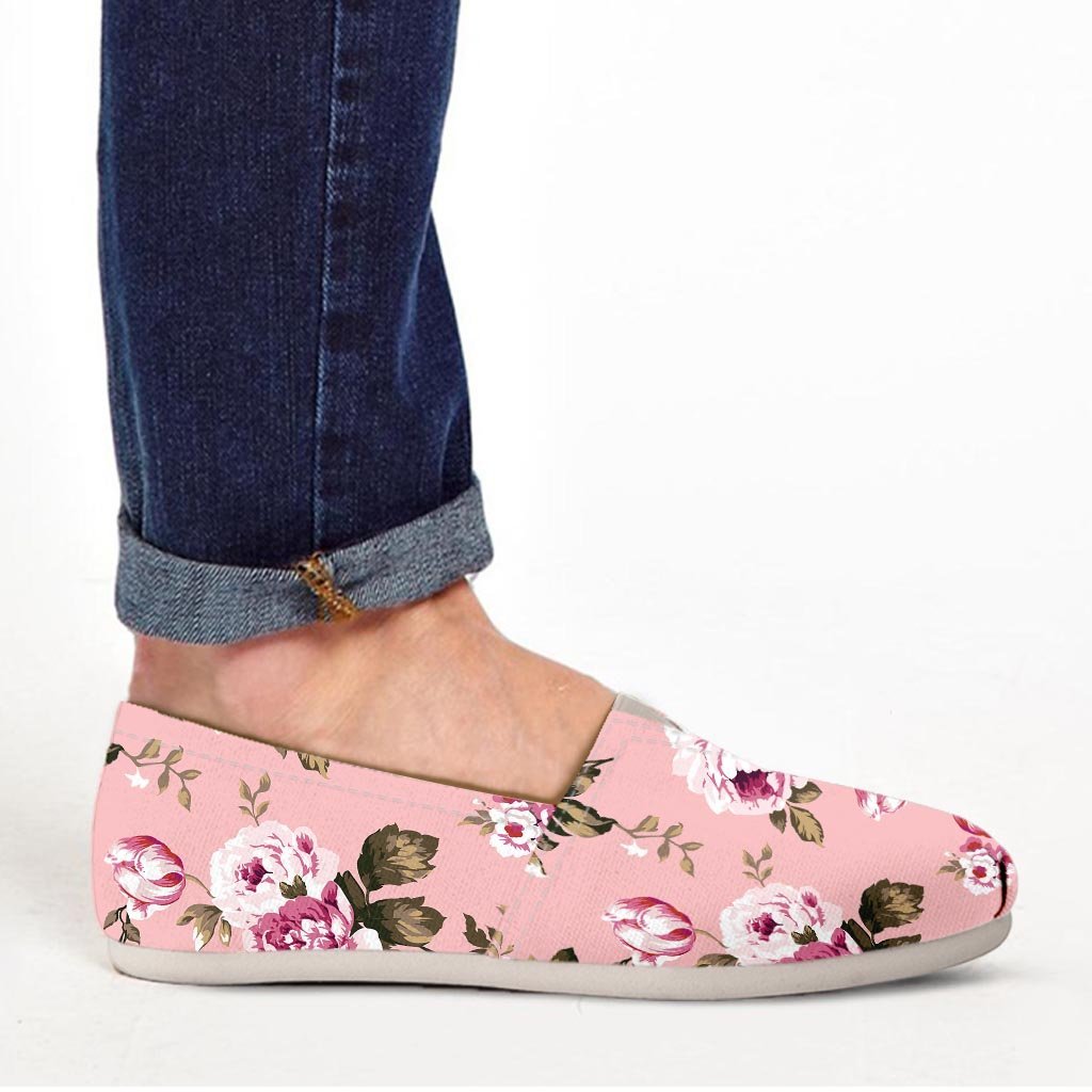 Pink Rose Floral Print Canvas Shoes-grizzshop