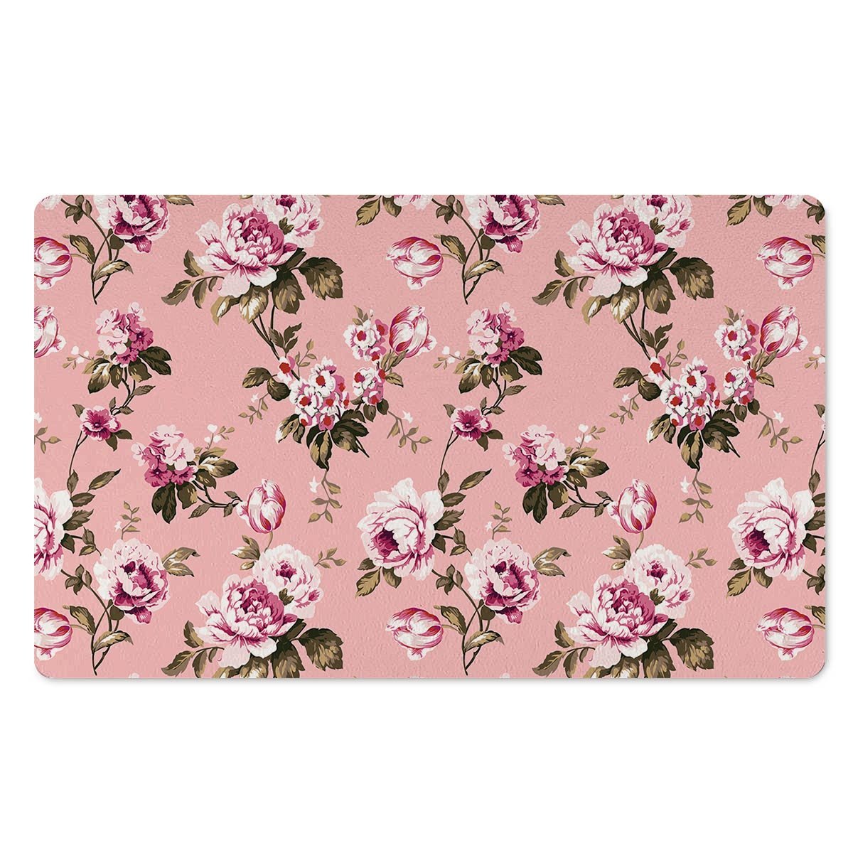 Pink Rose Floral Print Door Mat-grizzshop