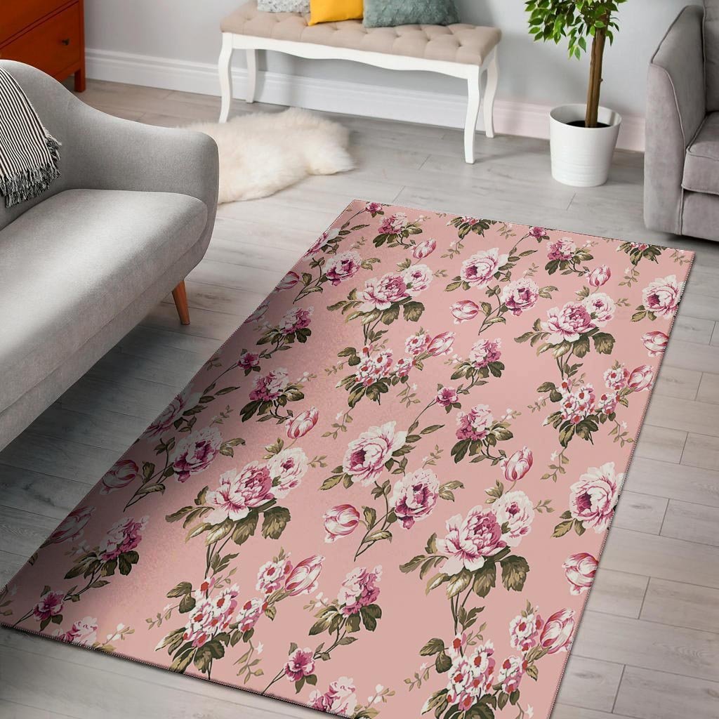 Pink Rose Floral Print Floor Mat-grizzshop