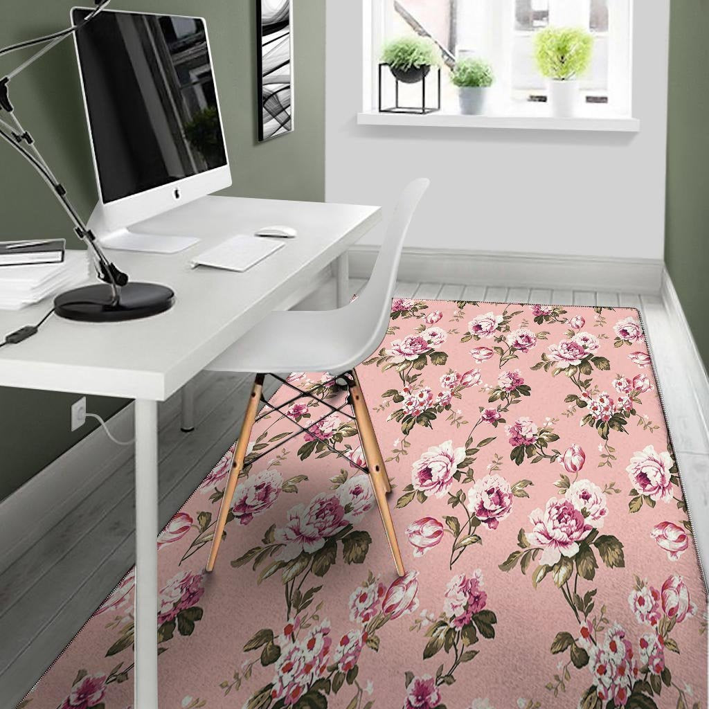 Pink Rose Floral Print Floor Mat-grizzshop