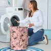 Pink Rose Floral Print Laundry Basket-grizzshop