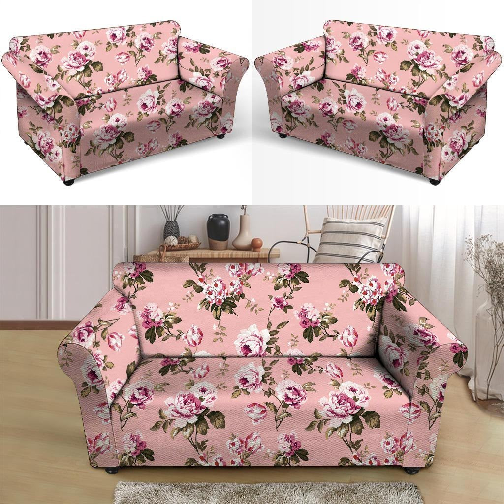 Pink Rose Floral Print Loveseat Cover-grizzshop