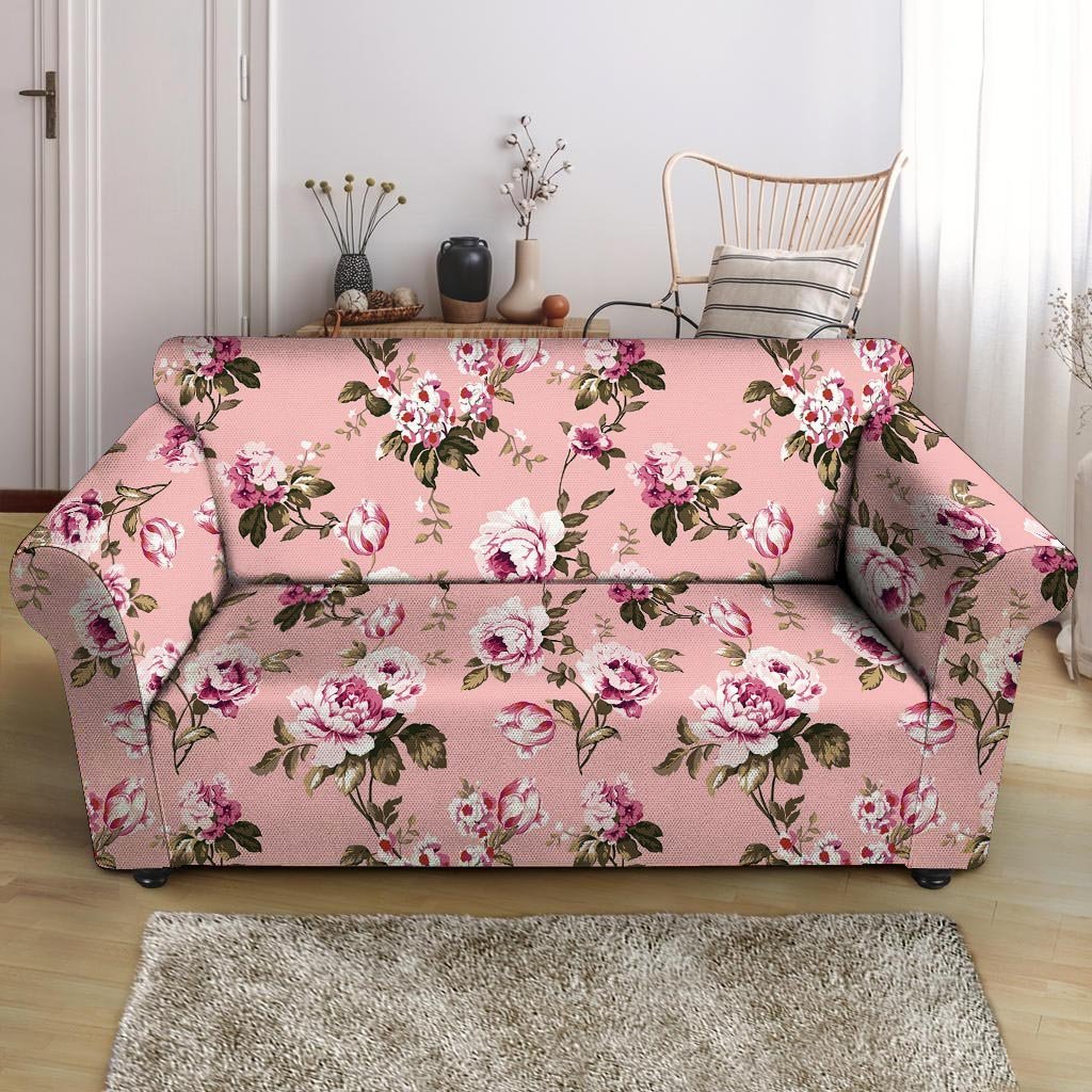 Pink Rose Floral Print Loveseat Cover-grizzshop