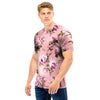 Pink Rose Floral Print Men T Shirt-grizzshop