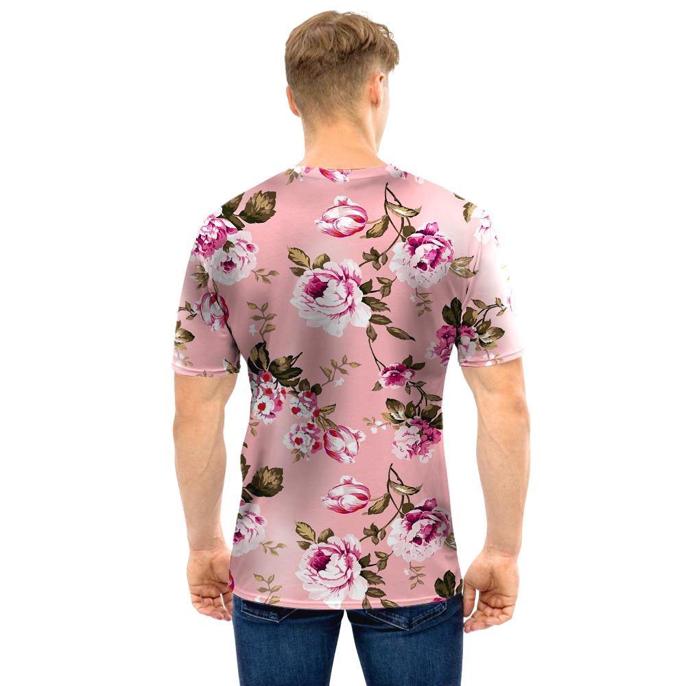 Pink Rose Floral Print Men T Shirt-grizzshop