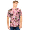 Pink Rose Floral Print Men T Shirt-grizzshop