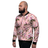 Pink Rose Floral Print Men's Bomber Jacket-grizzshop