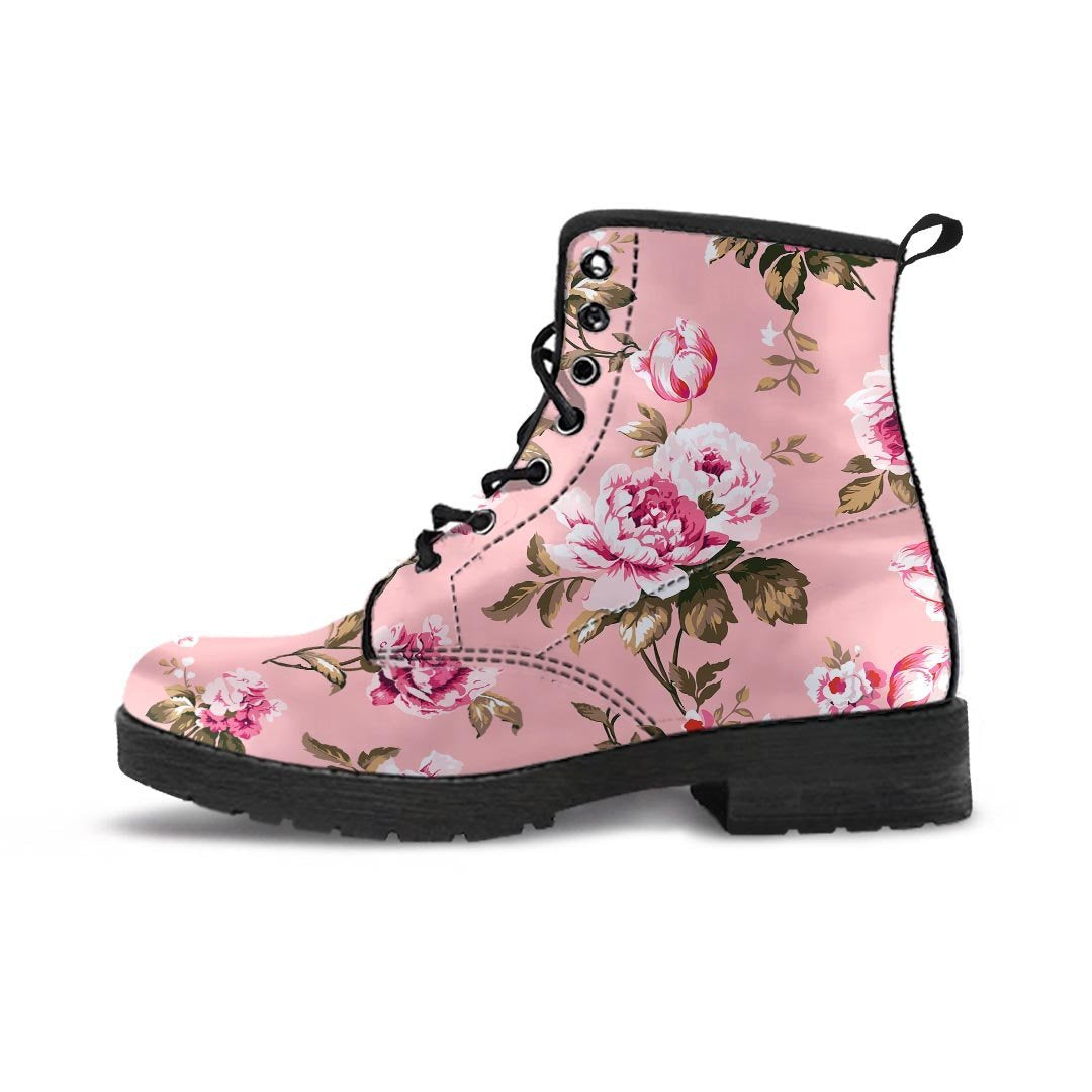 Pink Rose Floral Print Men's Boots-grizzshop