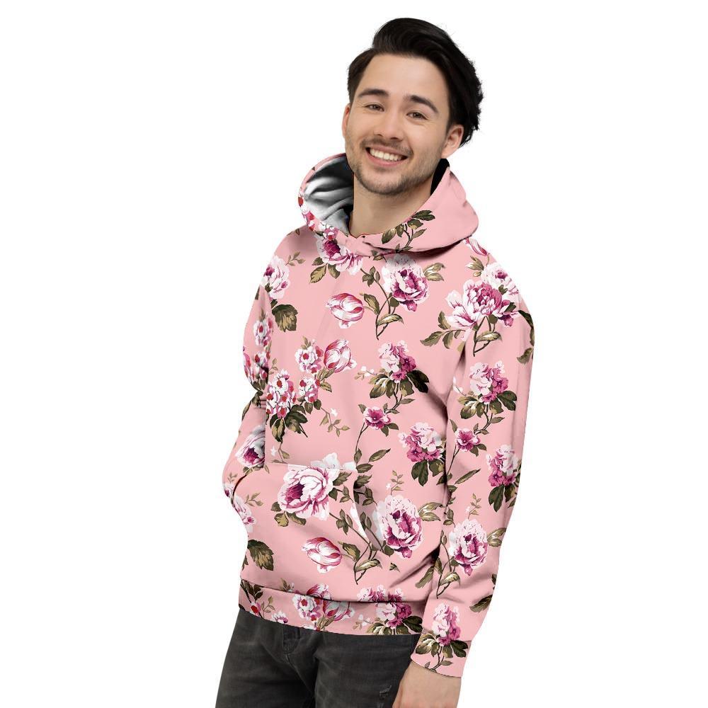 Pink Rose Floral Print Men's Hoodie-grizzshop