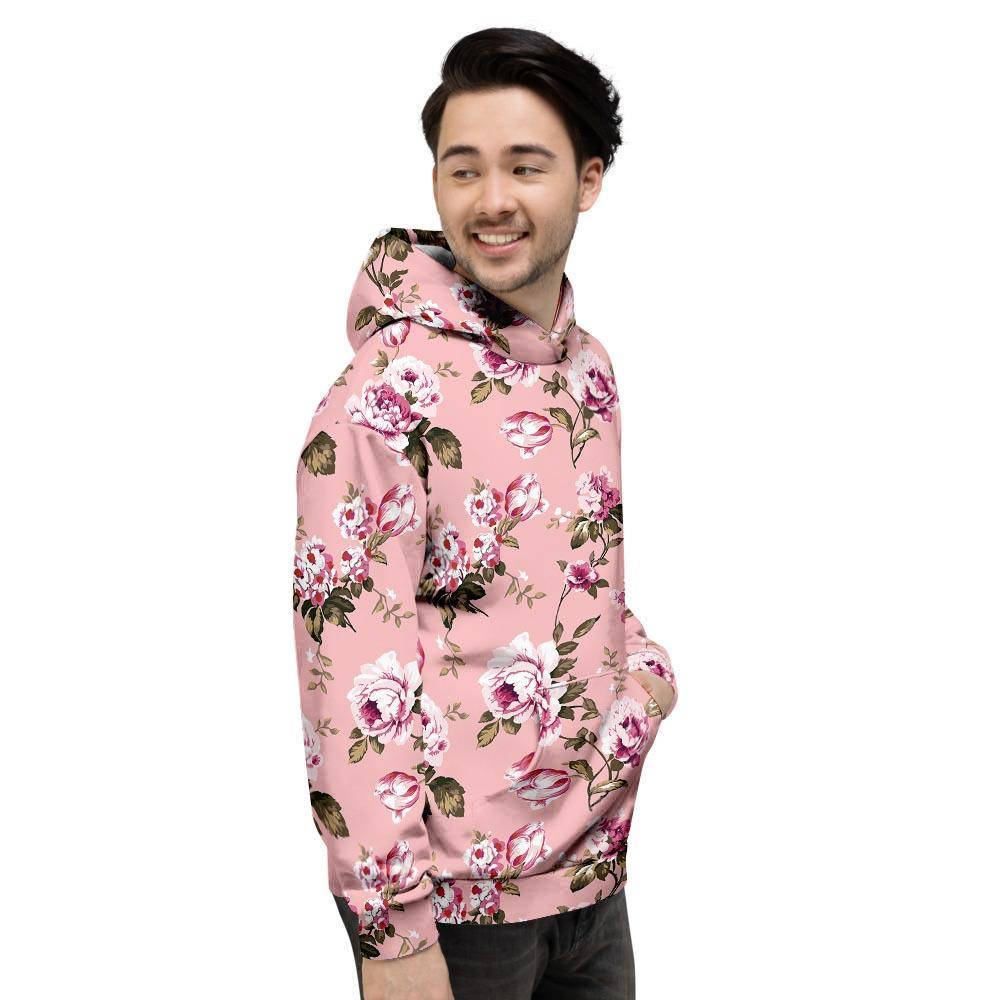 Pink Rose Floral Print Men's Hoodie-grizzshop