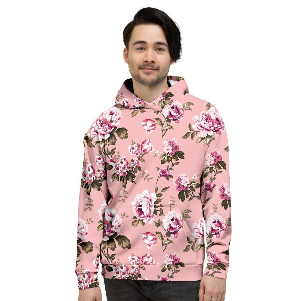 Pink Rose Floral Print Men's Hoodie-grizzshop