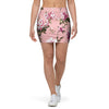 Pink Rose Floral Print Mini Skirt-grizzshop