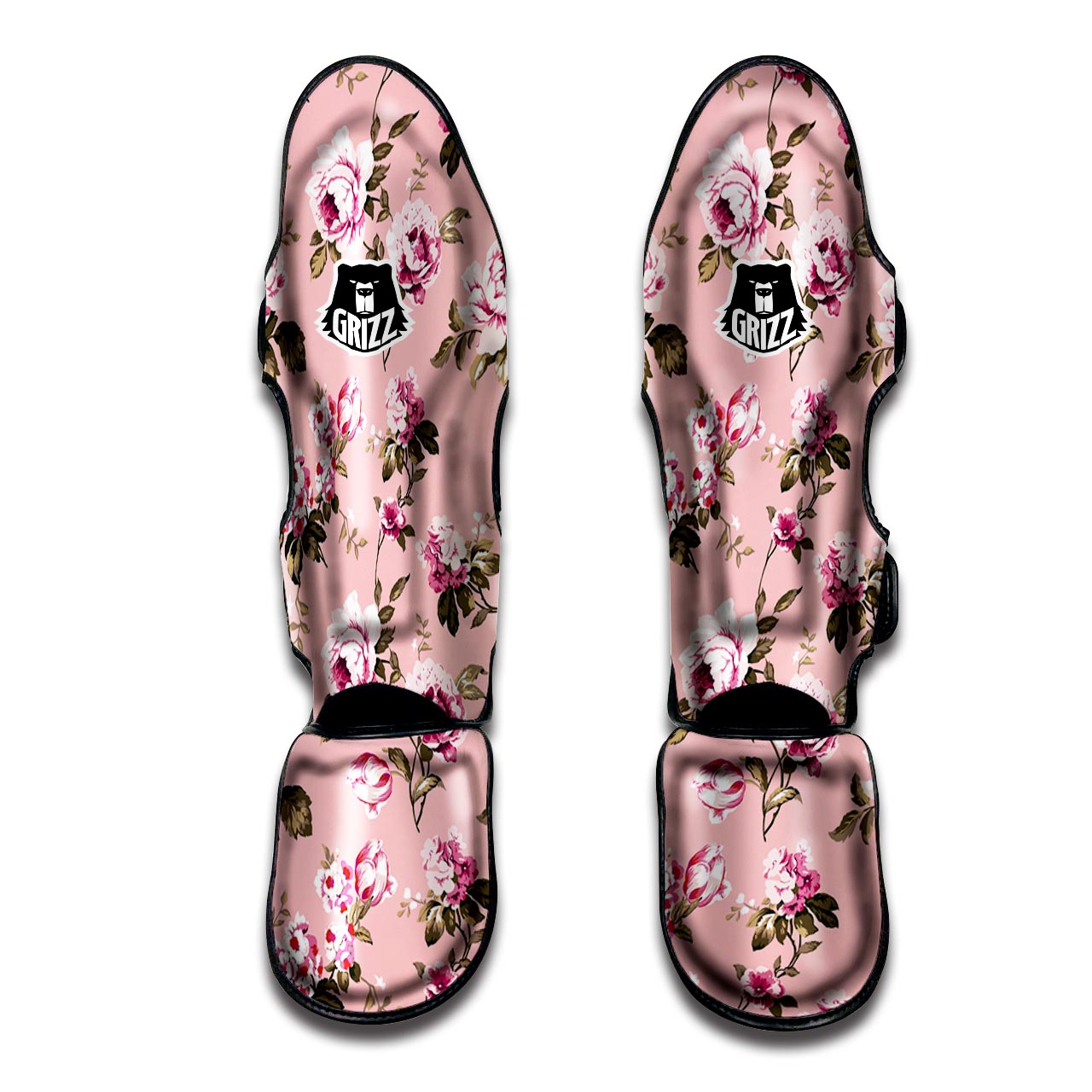 Pink Rose Floral Print Muay Thai Shin Guard-grizzshop