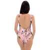 Pink Rose Floral Print One Piece Swimsuite-grizzshop