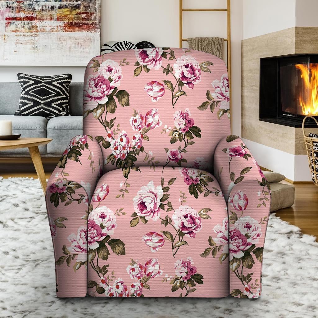 Pink Rose Floral Print Recliner Cover-grizzshop