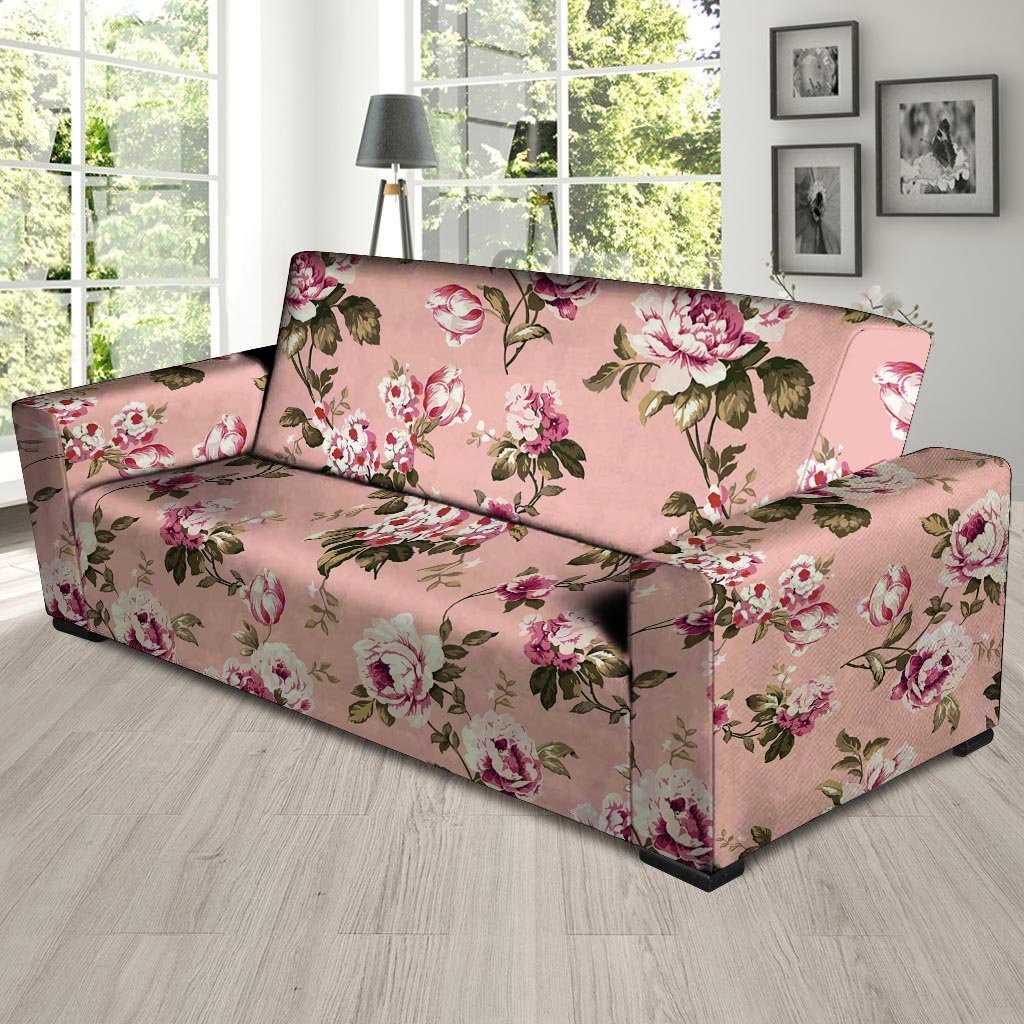 Pink Rose Floral Print Sofa Cover-grizzshop