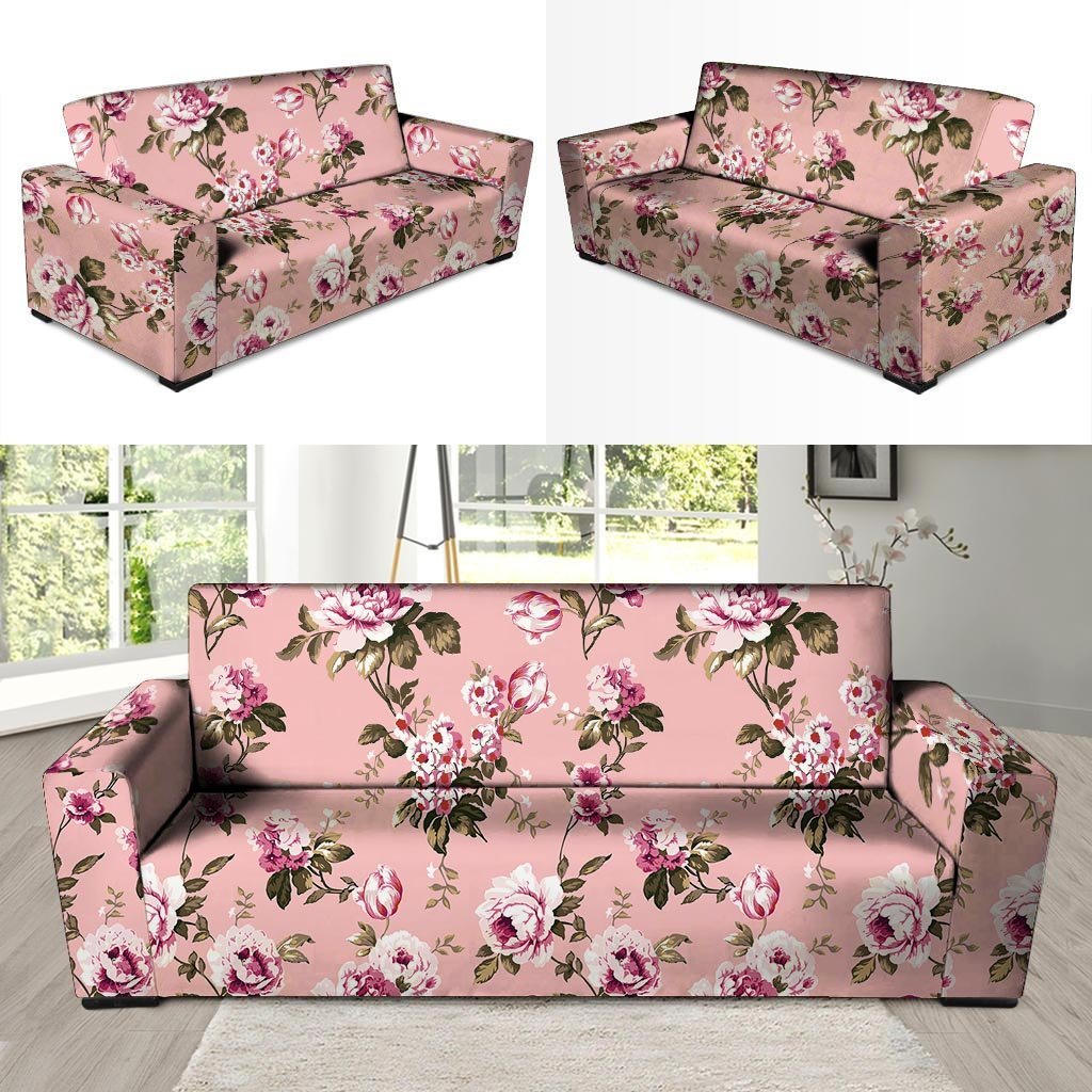 Pink Rose Floral Print Sofa Cover-grizzshop