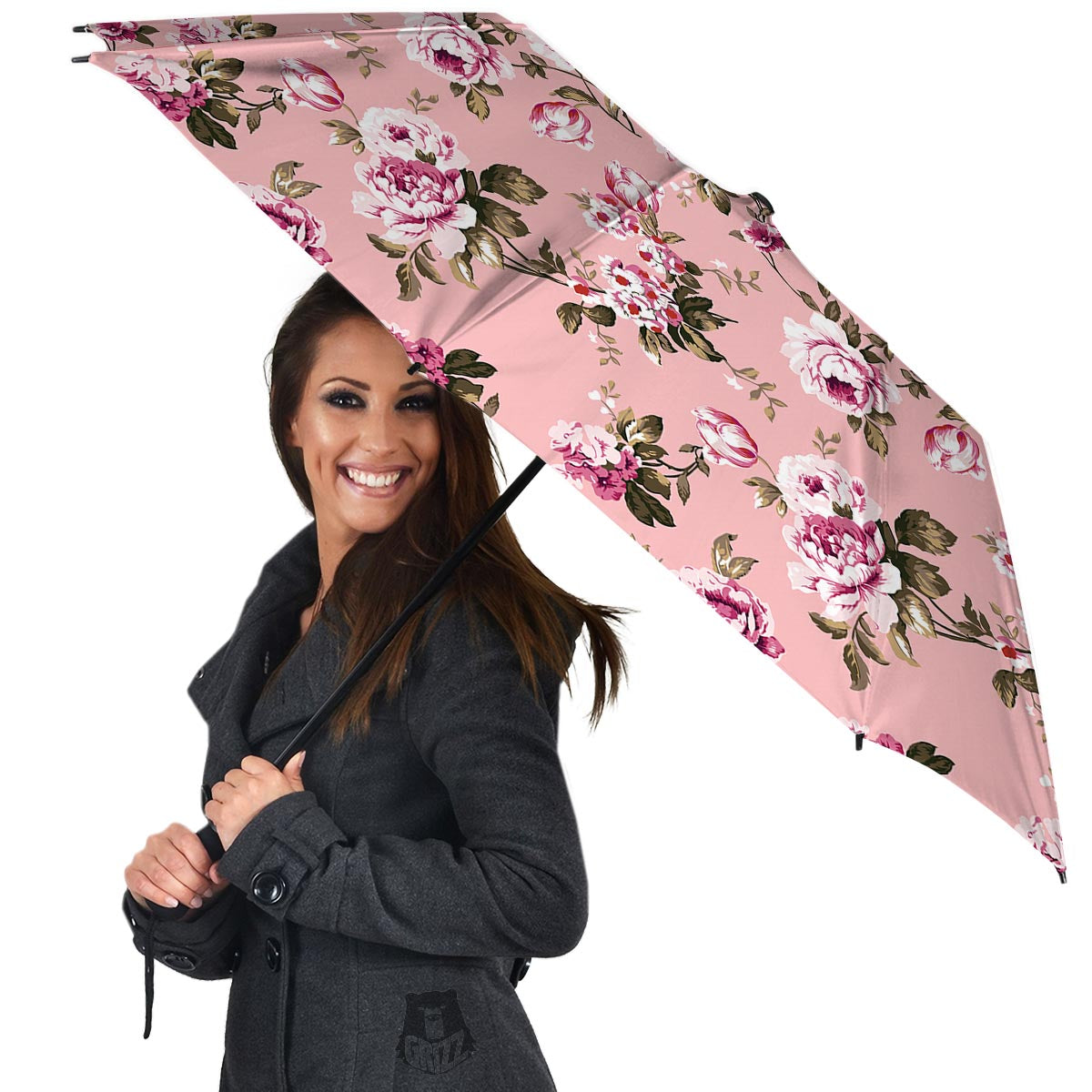 Pink Rose Floral Print Umbrella-grizzshop