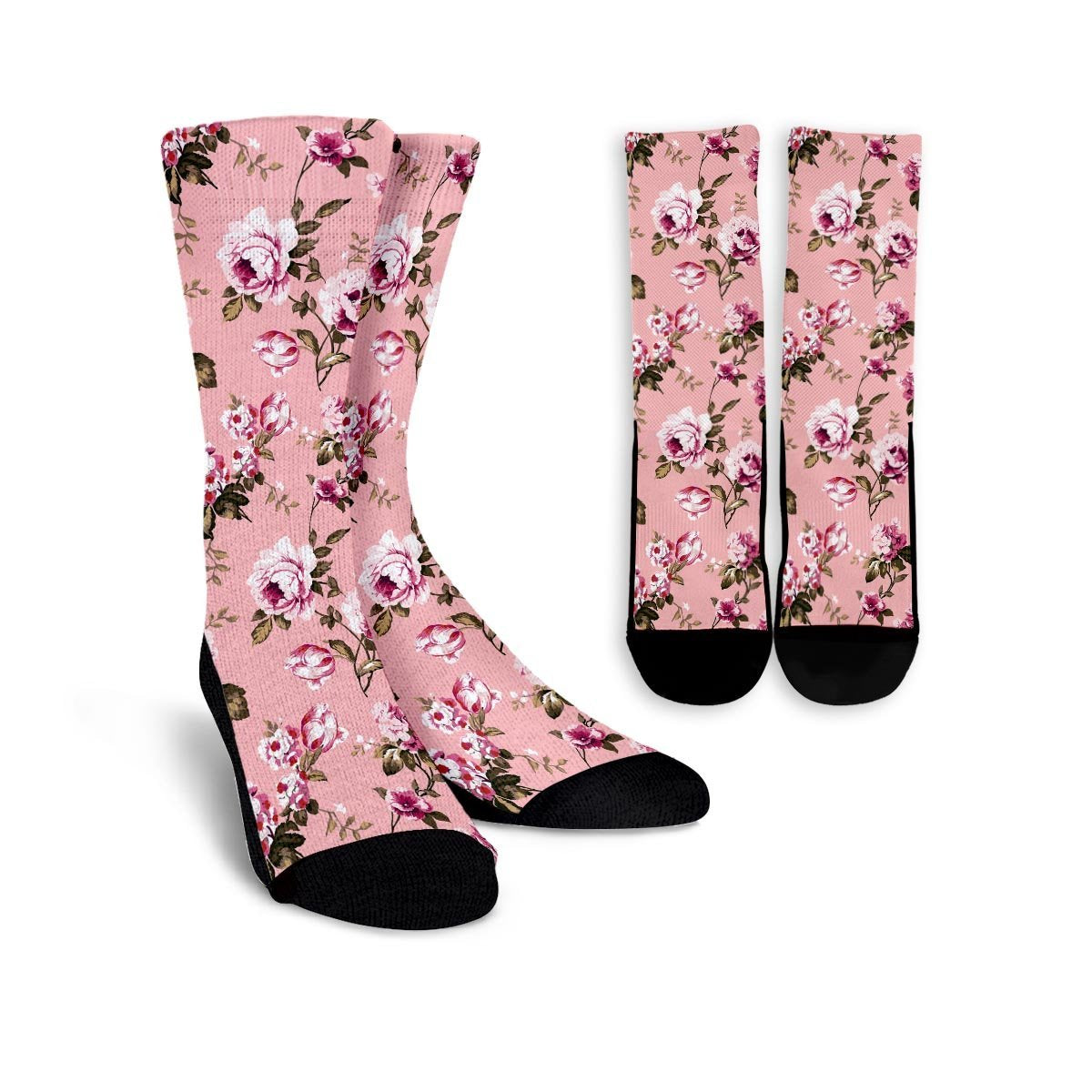 Pink Rose Floral Print Unisex Socks-grizzshop