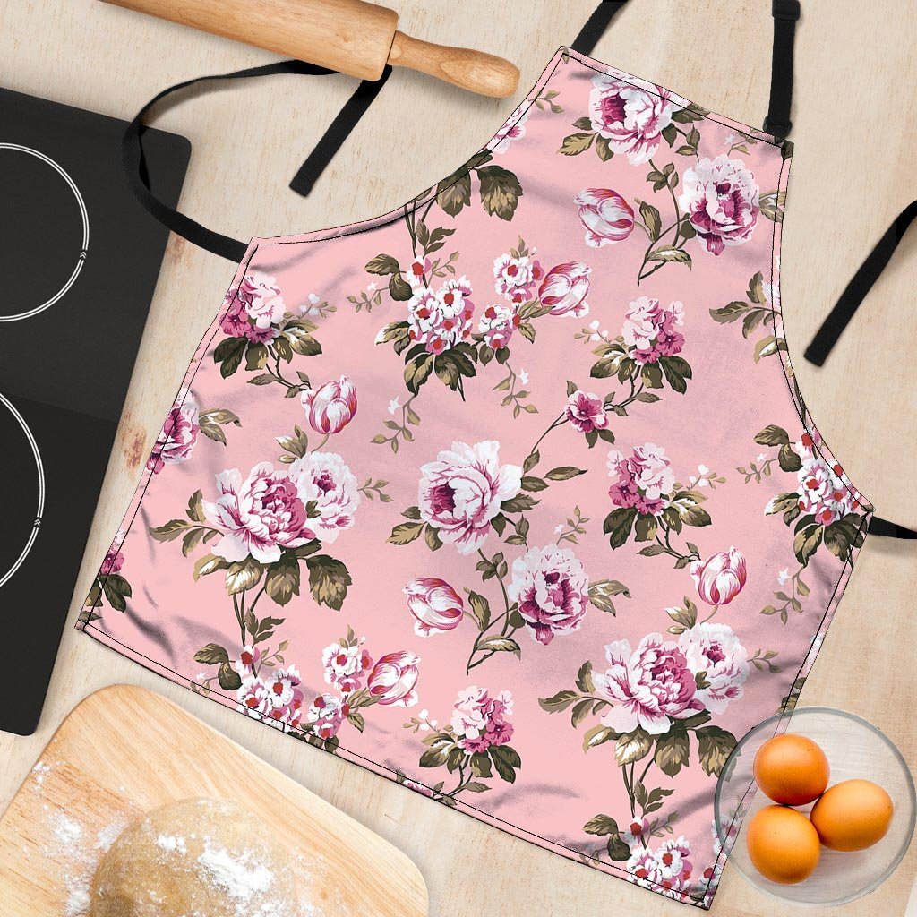 Pink Rose Floral Print Women's Apron-grizzshop