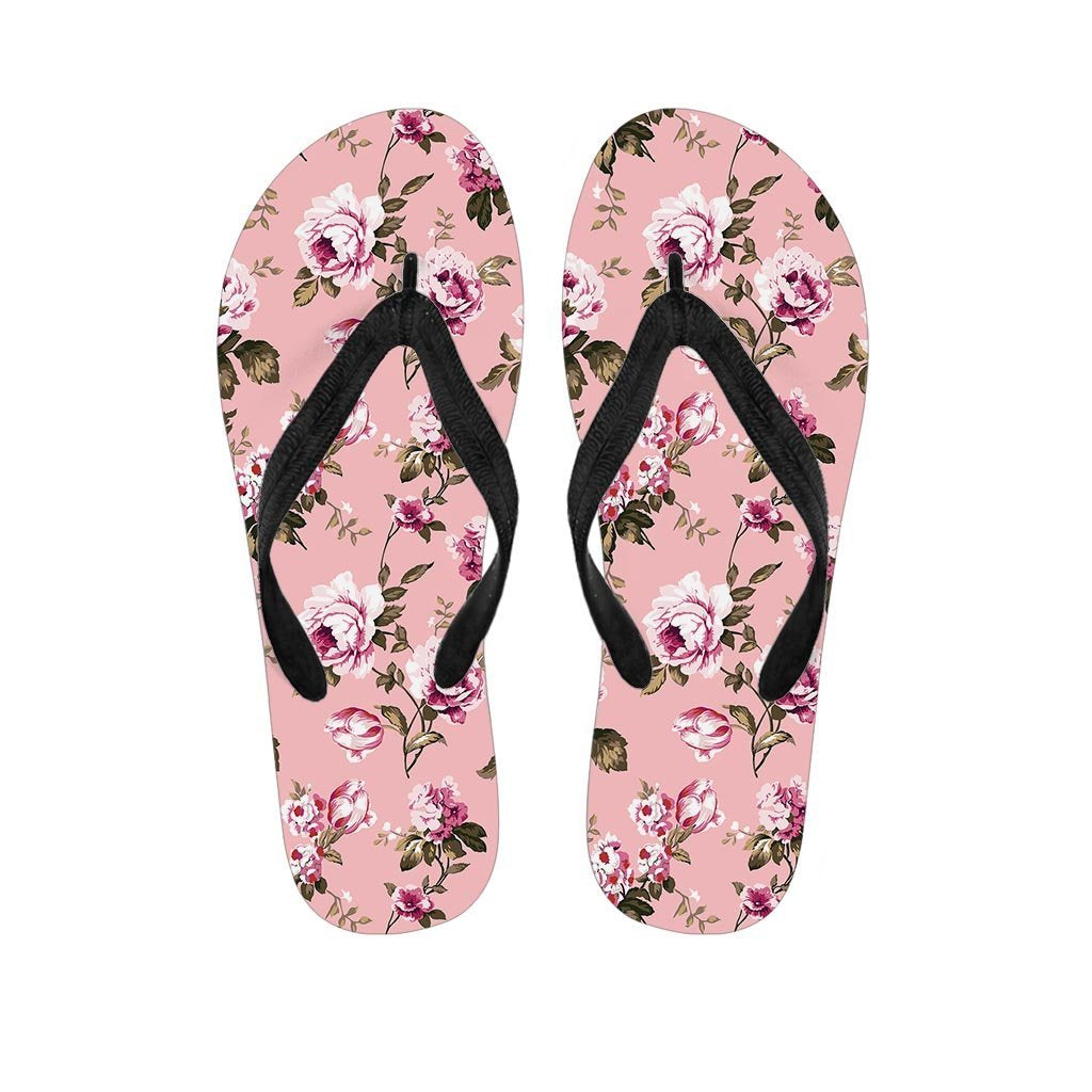 Pink Rose Floral Print Women's Flip Flops-grizzshop
