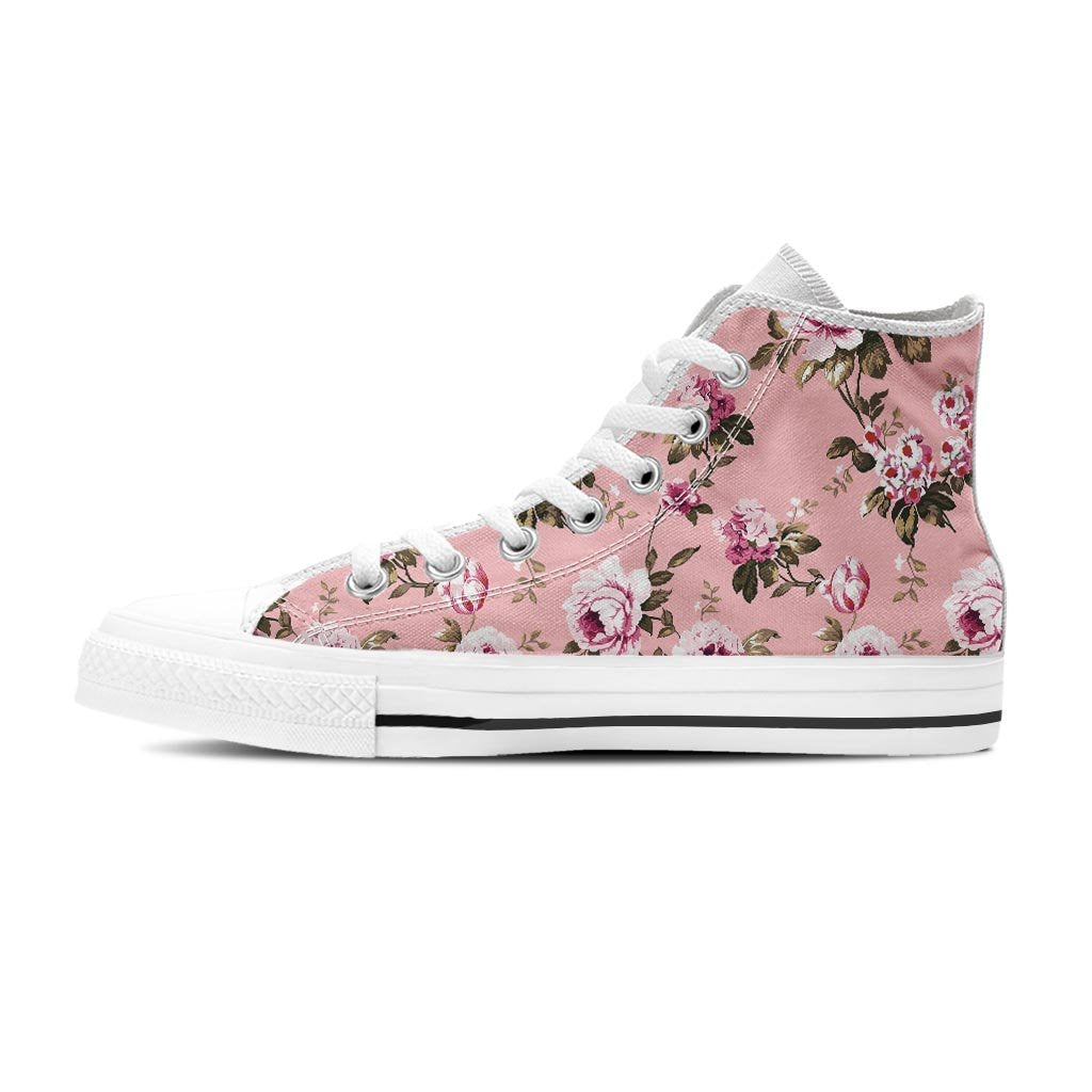 Pink Rose Floral Print Women's High Top Shoes-grizzshop