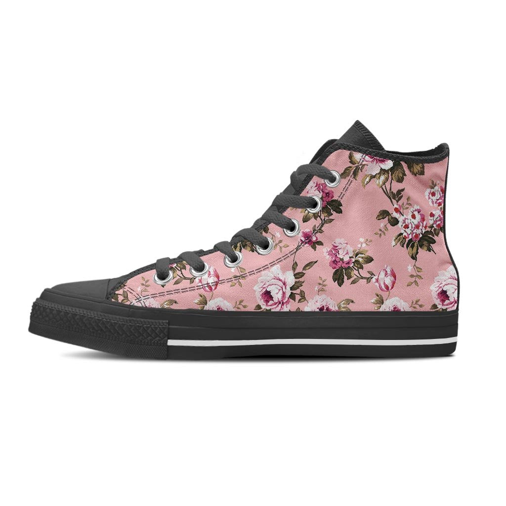 Pink Rose Floral Print Women's High Top Shoes-grizzshop